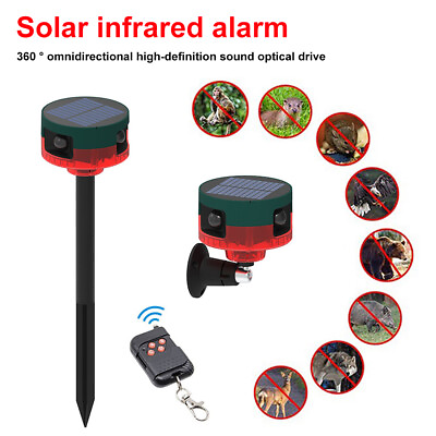 #ad Solar Infrared Motion Sensor Alarm 360° Siren Strobe Light Garden Security Alarm