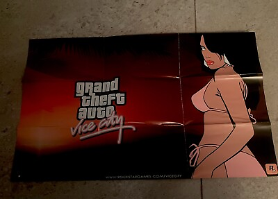 #ad Grand Theft Auto Vice City Sony PlayStation 2 PS2 GTA Poster Map Only Rare