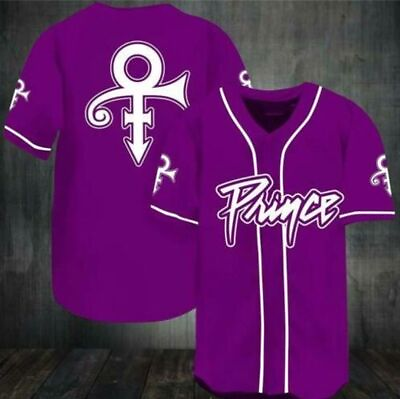 #ad Prince Symbol Purple Printed Baseball Jersey S 5XL