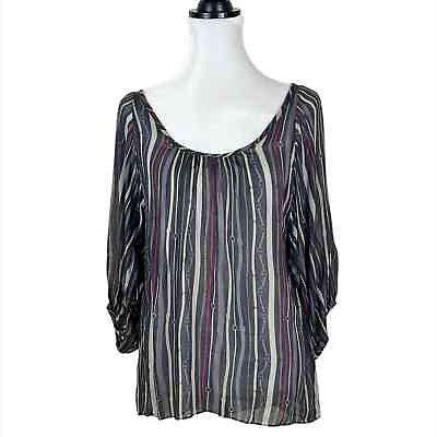 #ad NWT Drew Gray and Pink Striped Tunic Top Size Medium $159