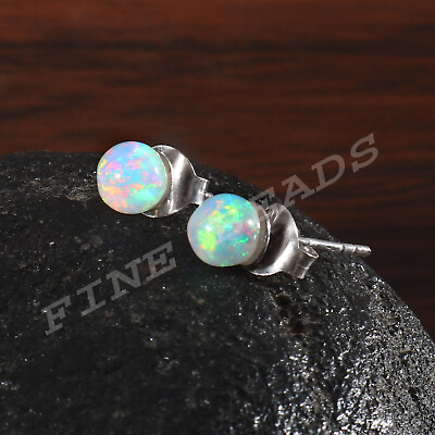 #ad Ethiopian Opal Jewelry October Birthstone Stud Earrings Handmade Gemstone J 441