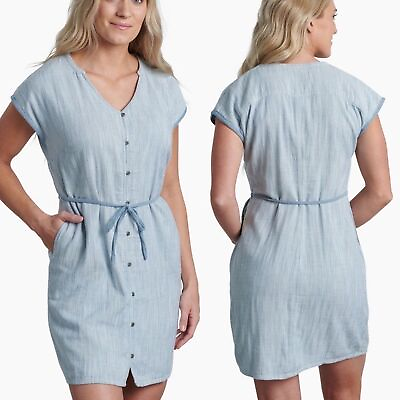 #ad NWT Kuhl Riviera Dress Bluegrass Microstripe Cotton Shift Womens Size Medium NEW
