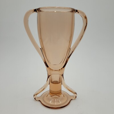 #ad Vintage 1920s FOSTORIA George Sakier Peach Art DeCo Glass Double Handle TUT Vase