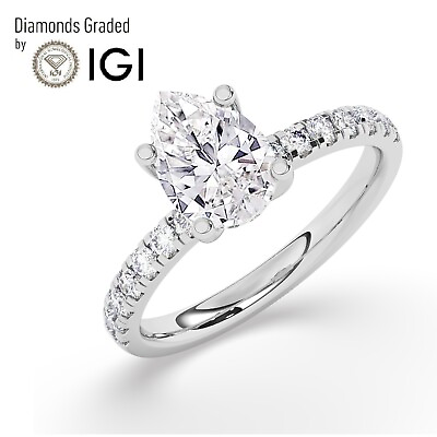 #ad IGI D VS1 3CT Solitaire Lab Grown Pear Diamond Engagement Ring 950 Platinum