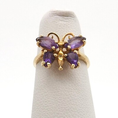 #ad 10k Gold Amethyst Butterfly Ring Child Baby Pinky Vintage February Birthstone