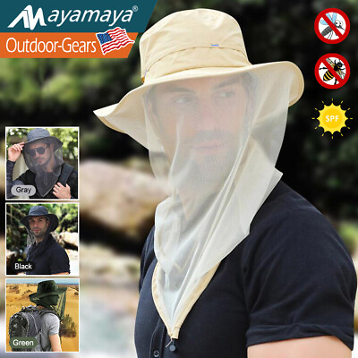 #ad Anti Mosquito Bee Insect Bug Head Net Hat Sun Protection Mesh Cap For Outdoor