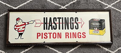 #ad Framed Hastings Piston Rings Plastic Light Panel Advertising Oil amp; Gas 39”x14”
