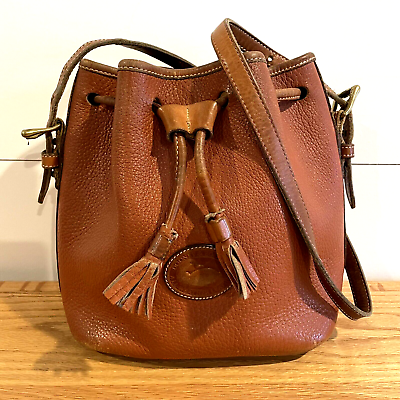 #ad Dooney amp; Bourke Drawstring Bucket Bag Brown Pebble Leather Shoulder Bag Vintage