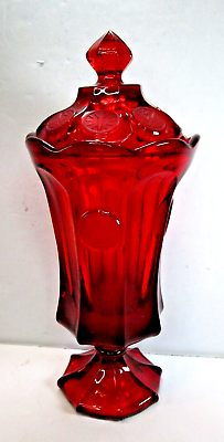 #ad Fostoria Coin Glass Ruby Red Urn Footed With Lid 12quot; T 5quot; D Elegant 1958 1981