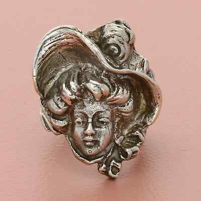 #ad sterling silver vintage hand crafted art nouveau maiden goddess ring size 8