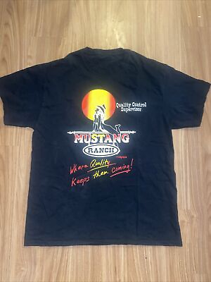 #ad Vintage 1992 Mustang Ranch T Shirt Brothel sz Large Quality Control Supervisor