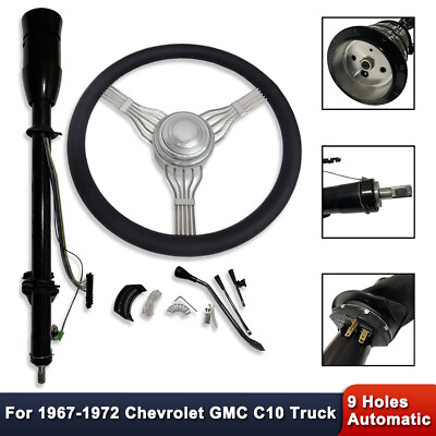 #ad For Chevy GMC C10 Truck 67 72 Auto Steering Column Black amp; 15quot; Wheel Full Wrap