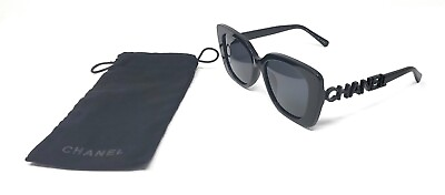 #ad Chanel CH5422B c 501 T8 Polarized Sunglasses Polished Black w Black Crystal Logo