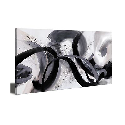 #ad Black and White Abstract Line Wall Art Canvas Print Painting 30x60 inch Paint...