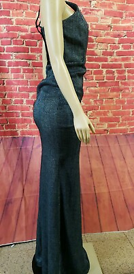 #ad Michelle Mason Blue Tweed Long Cocktail Dress size M? check measurements NEW