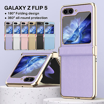 #ad For Samsung Galaxy Z Flip 5 4 3 Shockproof Plating Leather Case Hinge Protective