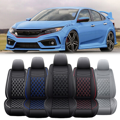 #ad Car Seat Cover Luxury PU Leather 5 Seat Full Set Protector For Honda Civic Sedan