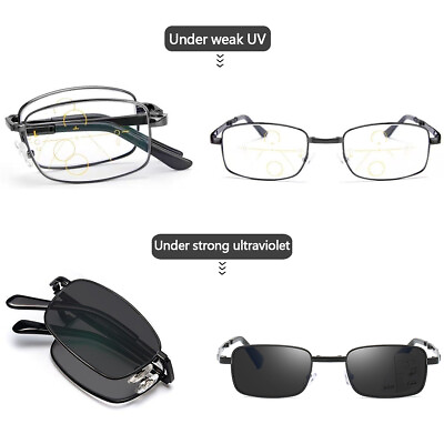#ad Photochromic Multifocal Reading Glasses Foldable Progressive Anti Blue Glasses
