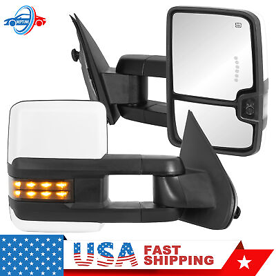 #ad Pair White Power Heated LED Signal Tow Mirrors For 99 02 Chevy GMC 1500 2500 New