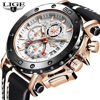 #ad Mens Watches Fashion Sport Leather Watch Luxury Waterproof Quartz Chronograph