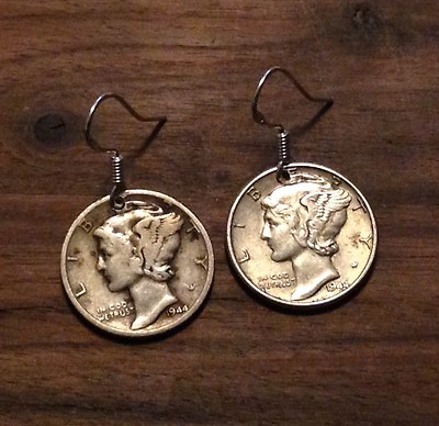 #ad MERCURY DIME 90% SILVER VINTAGE Coin Jewelry EARRINGS With .925 Earwires