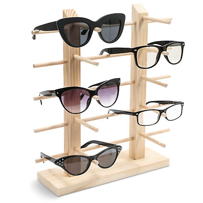#ad 10 Pair Sunglasses Display Stand Wooden Eyewear Holder Organizer 13.5x14 In