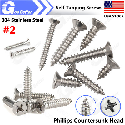 #ad #2 304 Stainless Steel Phillips Flat Countersunk Head Self Tapping Wood Screws