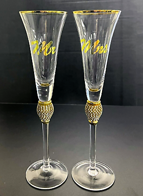 #ad Gold Champagne Flute quot;MRquot; amp; quot;MRSquot; Gold Crystal Bling Wedding Toast set 2 $24.00