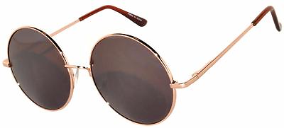 #ad Retro Round Vintage Sunglasses Brown Mirror Lens Metal Gold Spring Hinge 56 mm