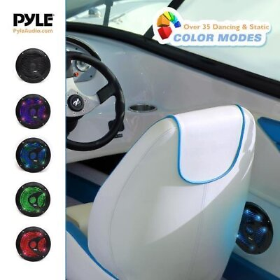 #ad Pyle 6.5#x27;#x27; Marine Waterproof Speakers Black w 150W amp; Multi Color LED Lights