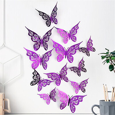 #ad 12PC 3D Hollow Butterfly Wall Décor 3 Sizes Butterfly Decor Hollow Carving