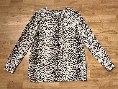 #ad Equipment Femme Blouse Womens S Animal Print 100% Silk Long Sleeve Button Front