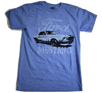 #ad Ford Mens Ford Mustang Distressed Retro Graphic Blue Tee Shirt New Small