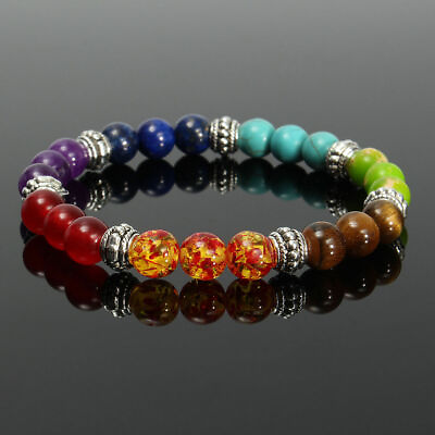 #ad 7 Chakra Healing Natural Stone Round Gemstone Yoga Energy Beads Bracelet Jewelry