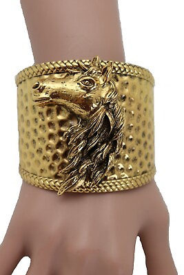 #ad Women Gold Fashion Metal Wrist Cuff Bracelet Horse Rodeo Jewelry Day Night Wear