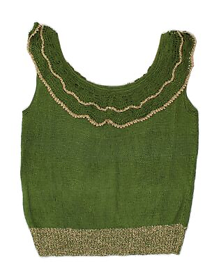 #ad VINTAGE Womens Crochet Vest Top UK 12 Medium Green BL21