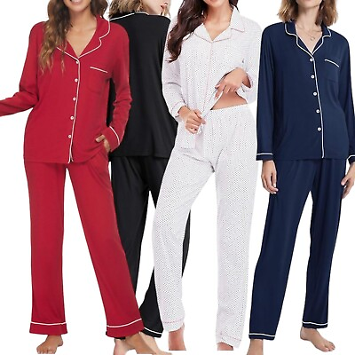 #ad Womens Pajama Set Soft Long Sleeve Pajamas amp; Long Pants with Pockets Warm Butt