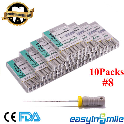 #ad 10Packs Dental K Files Endodontic Root Canal Hand Use File #8 25mm EASYINSMILE
