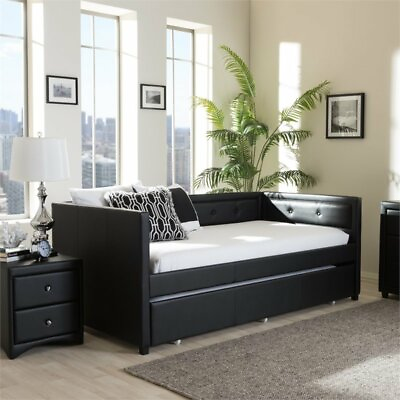 #ad Frank Faux Leather Twin Daybed in Black