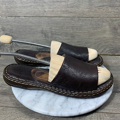 #ad Born Sandals Womens 12 Brown Leather Slip On Slides Comfort Casual Flat Summer