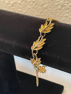 #ad Vintage Napier Gold Leaf Chain Bracelet Safety Chain Gold Plate Costume Bracelet