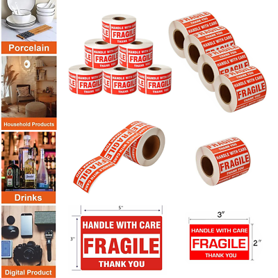 #ad 3000 Fragile Stickers 2x3 3x5 Fragile Label Sticker Handle With Care 500 roll