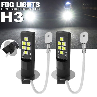 #ad 2x H3 LED Bulb 3030 SMD 6000K White Car Fog Light High Bright DRL Driving Lamp