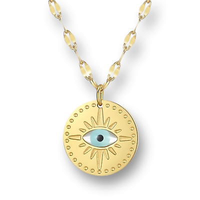 #ad Gold Plated Stainless Steel Evil Eye Fashion Pendant Chain Necklace For Women