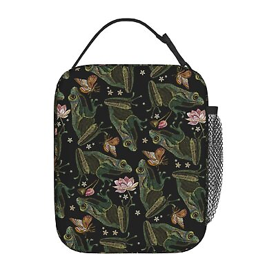 #ad Vintage Frogs With Lotus Flowers And Butterfly Portable Lunch Bag Insulated M...