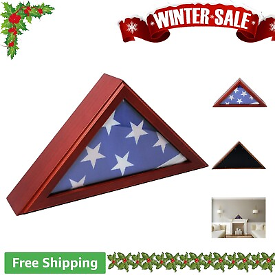#ad Mahogany Display Case for 5x9.5#x27; Folded Flag Classic Design Glass Front