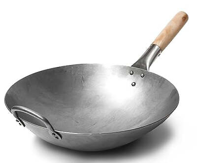 #ad 14quot; Wok Traditional Hand Hammered Carbon Steel for electric stoves