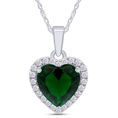 #ad Simulated Diamond amp;Heart Cut Emerald Halo Pendant 14k Gold Plated Valentines Day