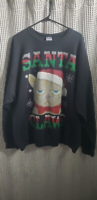 #ad Ugly Christmas Sweater Santa Claws Cat Pullover Unisex Adult 2XL Black