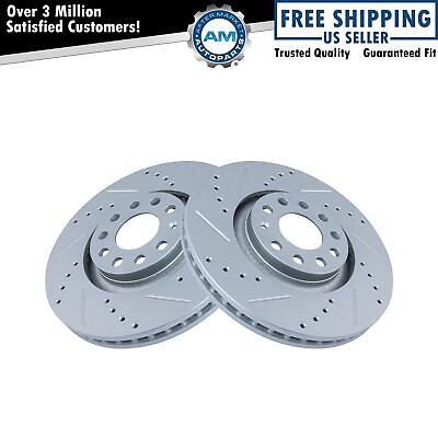 #ad Performance Brake Rotor Drilled Slotted Front G Coated Pair for Audi
